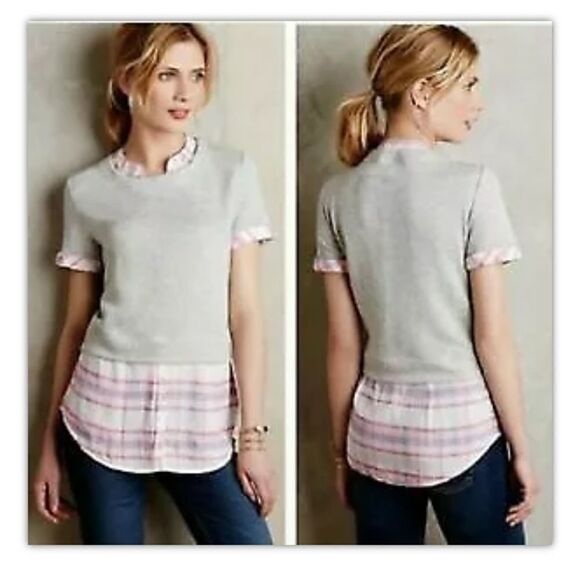 Anthro Postmark Picnic Plaid Layered Top Sz - Picture 1 of 5